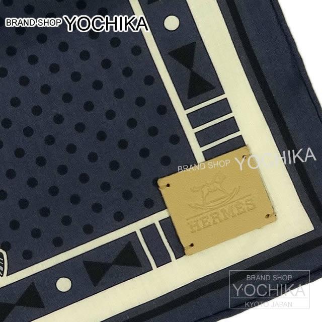 HERMES エルメス バンダナ ハンカチ "Tipi" ブルーインディゴ コットン100％ レザー 新品