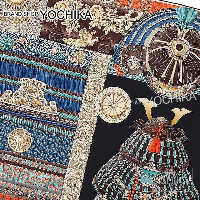 2017年春夏新作 HERMES エルメス スカーフ カレ90 "侍の鎧兜" エベンヌXブルーXオレンジ シルク100% 新品