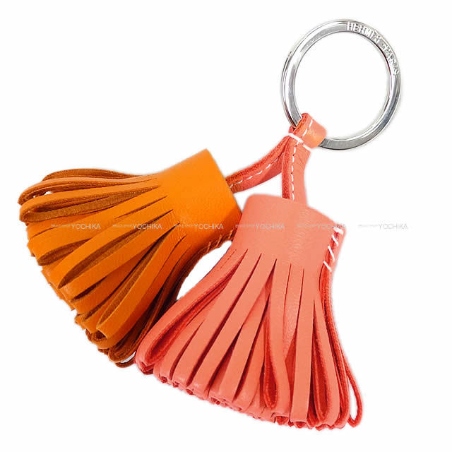 HERMES エルメス フリンジ キーホルダー カルメン ウノドス クレヴェット/オレンジ ラムスキン 新品未使用