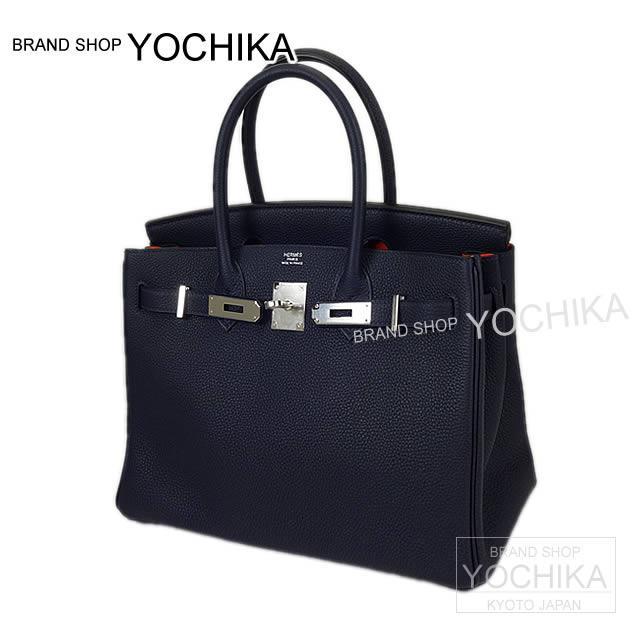 HERMES エルメス ハンドバッグ バーキン30 ブルーニュイXオレンジポピー トゴ シルバー金具 新品
