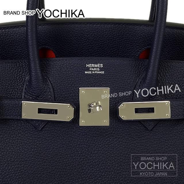 HERMES エルメス ハンドバッグ バーキン30 ブルーニュイXオレンジポピー トゴ シルバー金具 新品