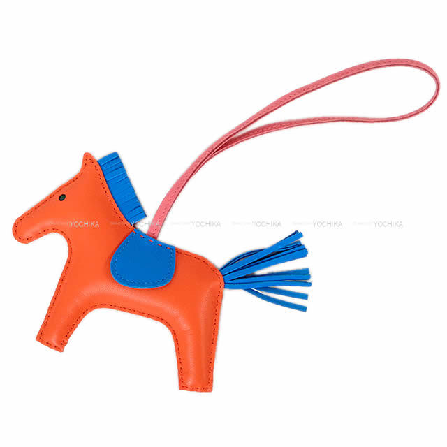 HERMES エルメス バッグチャーム ロデオ RODEO MM オレンジポピーXブルーザンジバルXローズアザレ アニューミロ(ラム) 新品