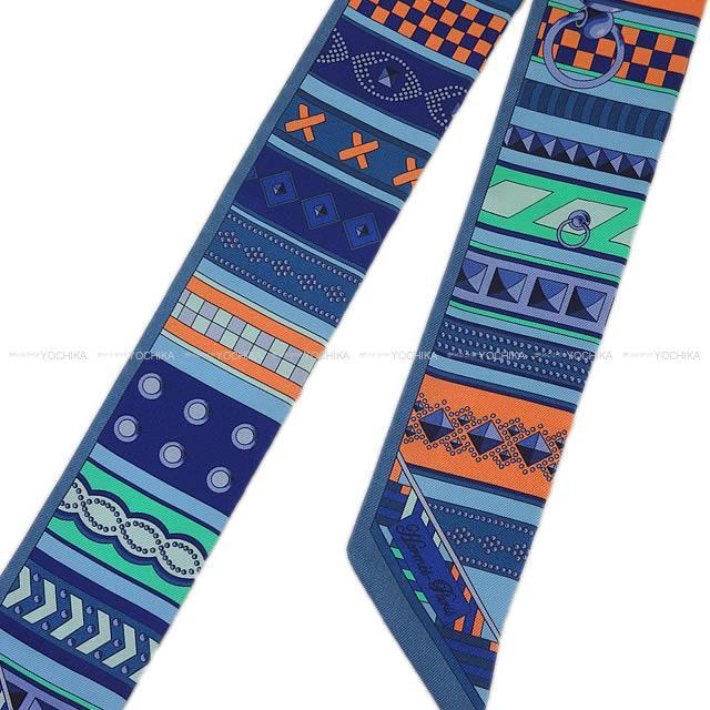 2017年春夏 新作 HERMES エルメス ツイリー スカーフ "コリエ・ド・シアン" ブルージーン×コーラル 新品