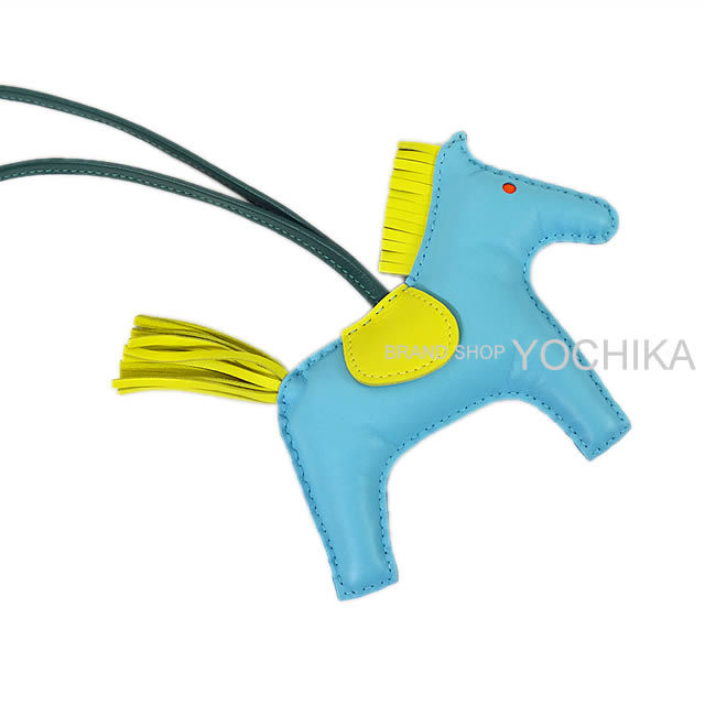 HERMES エルメス バッグチャーム "ロデオ/RODEO" MM セレステ×ライム×マラカイト アニューミロ(ラム) 新品