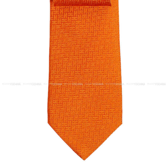 HERMES エルメス ネクタイ "FACONNEE H 24" オレンジ シルク100% 新品