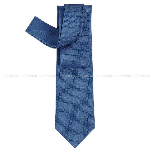 HERMES エルメス ネクタイ "FACONNEE H 24" ブルージーン シルク100% 新品