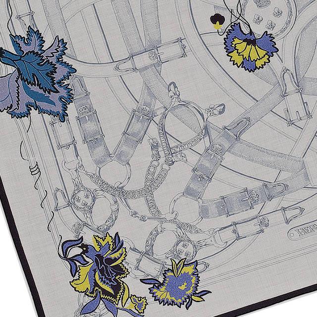 HERMES エルメス ショール カレ140 "カヴァルカドゥール・フリル" グリシンXジョーヌXマリン 新品
