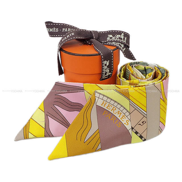 HERMES エルメス ツイリー スカーフ "新たなる占星術" ジョーヌX白Xムタード シルク100% 新品