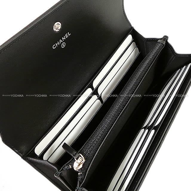 CHANEL ココマーク ファスナー付 フラップ 長財布 黒 キャビアスキン シルバー金具 A50070 新品