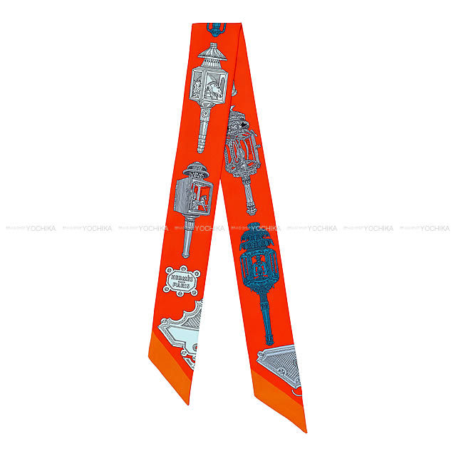 HERMES エルメス ツイリー スカーフ "メルヴェイユーズ ランタン" オレンジXコバルトXグリスブルーエット シルク100% 新品