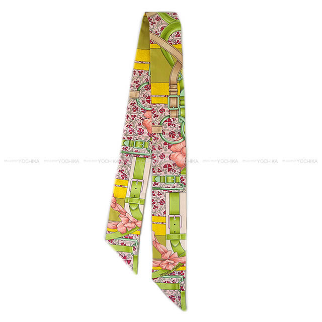 HERMES エルメス ツイリー スカーフ "Grand Manege Fleuri" ローズプードルXジョーヌXアニス シルク100% 新品