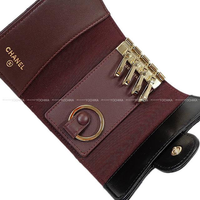Chanel シャネル マトラッセ キーリング付 4連キーケース 黒xボルドー ラムスキン ゴールド金具 A
