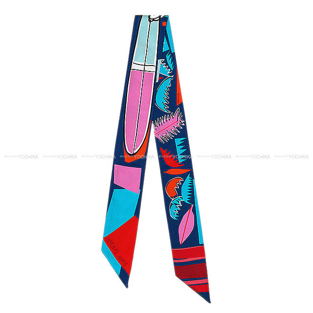 HERMES エルメス ツイリー スカーフ "Sea, Surf and Fun" マリンXローズXルージュ シルク100% 新品