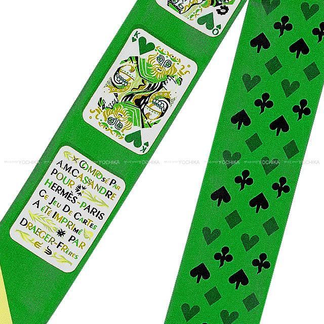 HERMES エルメス ツイリー スカーフ "Jeu de Cartes" トランプ ハート柄 エメラルドX黒Xジョーヌ 新品