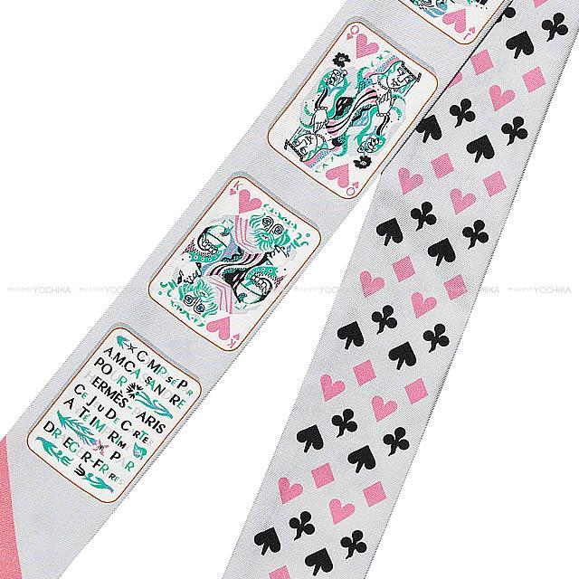 HERMES エルメス ツイリー スカーフ "Jeu de Cartes" トランプ ハート柄 グリスパールXローズX黒 新品