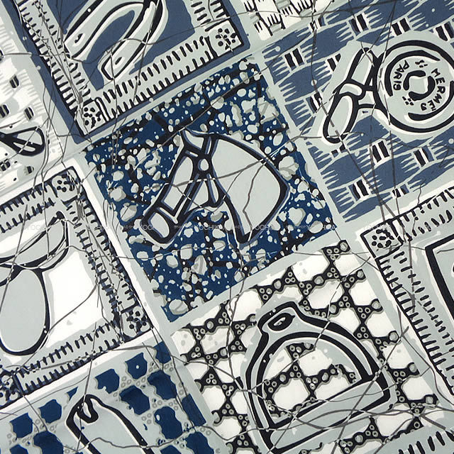 HERMES エルメス スカーフ カレH65 "Le Boudou" マリンXブルージーンX白 コットン100% 新品未使用