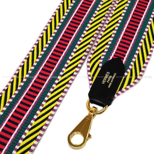 エルメス  "バンドリエール サングル カヴァル 50mm" ショルダーストラップ 85cm マルチカラーX黒 スイフト 新品