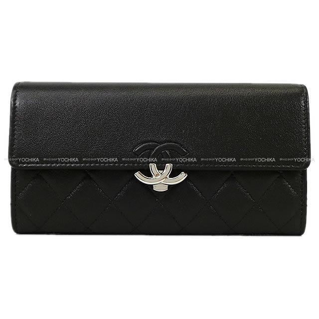 CHANEL　ココマーク マトラッセ フラップ 長財布 黒　ラムスキン CHANELココマーク マトラッセ フラップ 長財布 黒ラムスキン