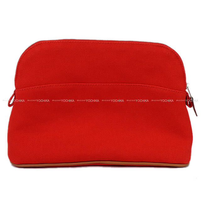 HERMES エルメス ボリードポーチMM ルージュヴィフ コットン100% シルバー金具 新品 HERMES エルメス ボリードポーチMM ルージュヴィフ コットン100% シルバー金具 新品