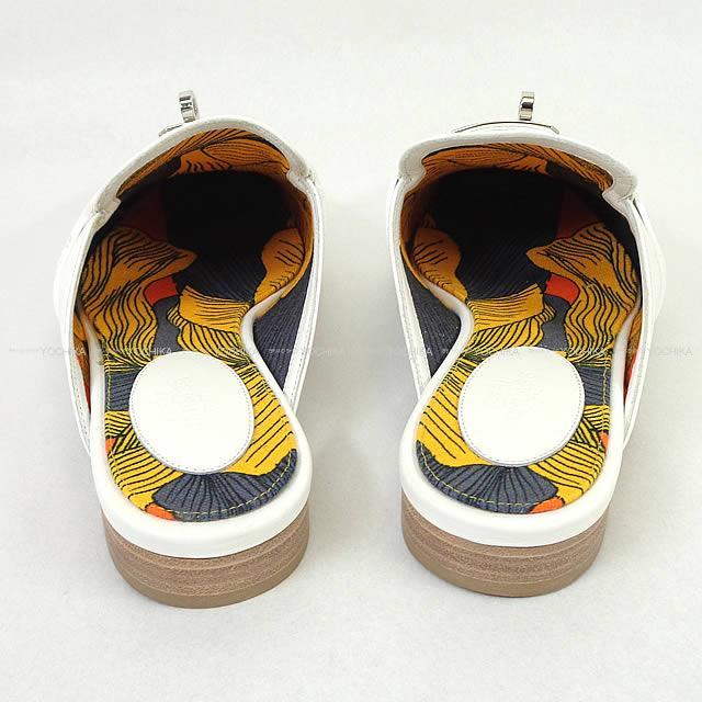 HERMES エルメス レディース ケリーバックル ミュール "オズ/Oz" #37 Irisプリント 白Xイエロー 新品未使用