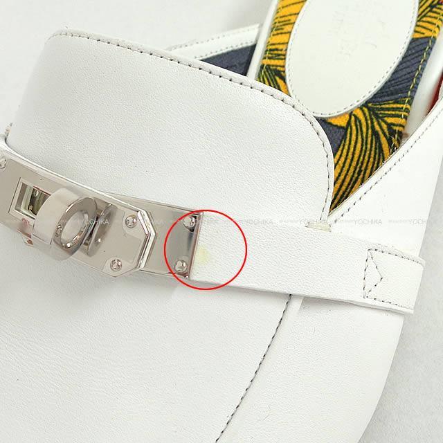 HERMES エルメス レディース ケリーバックル ミュール "オズ/Oz" #37 Irisプリント 白Xイエロー 新品未使用