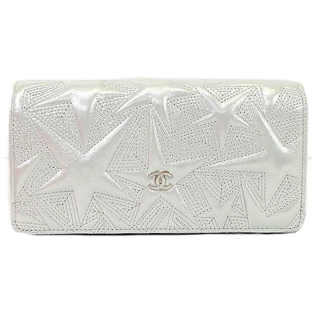 CHANEL シャネル スター エンボス  フラップ 長財布 シルバー メタリックラムスキン A70097 新品
