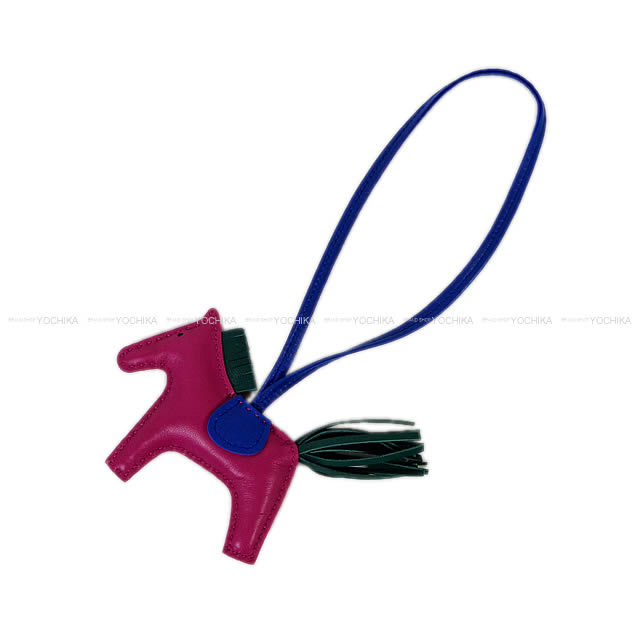 HERMES エルメス バッグチャーム "ロデオ/RODEO" PM ローズパープルXマラカイトXブルーエレクトリック