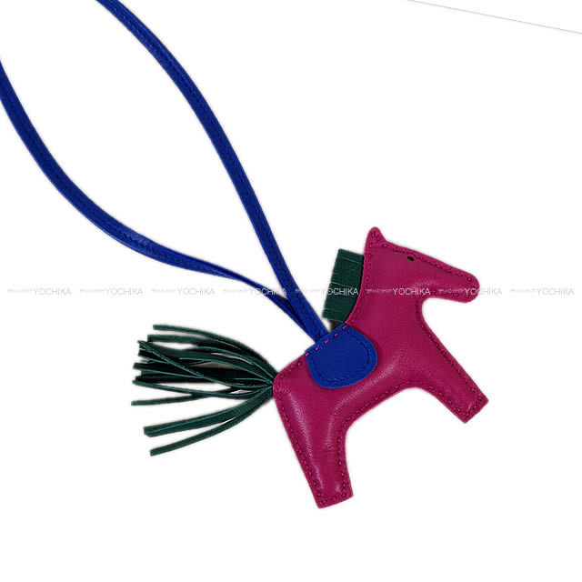 HERMES エルメス バッグチャーム "ロデオ/RODEO" PM ローズパープルXマラカイトXブルーエレクトリック
