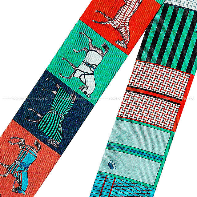 HERMES エルメス ツイリー スカーフ "新・馬着" クエッチX白XヴェールXオレンジ シルク100% 新品
