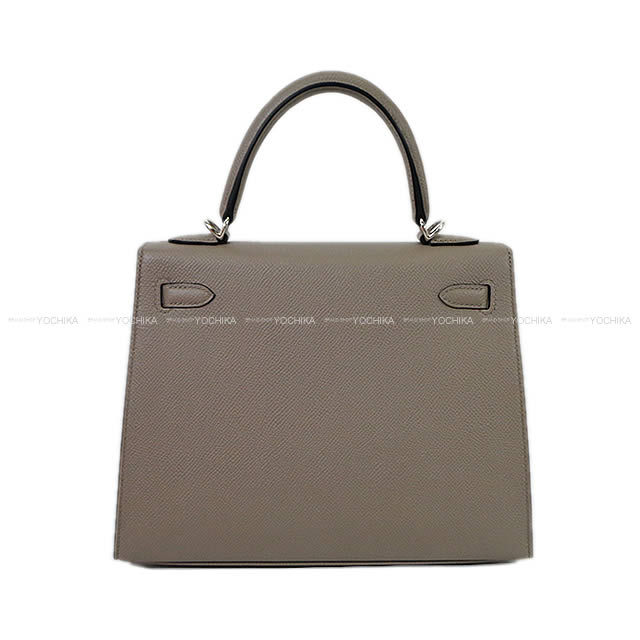 HERMES エルメス ハンドバッグ ケリー25 外縫い グリアスファルト エプソン シルバー金具 新品