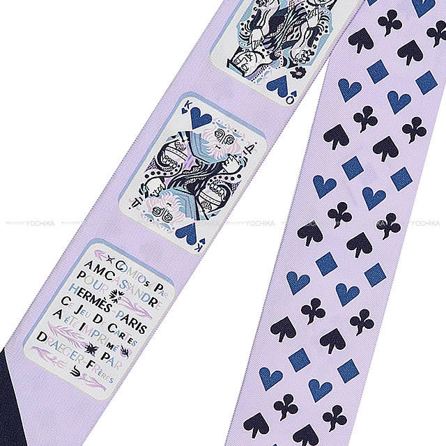 HERMES エルメス ツイリー スカーフ "Jeu de Cartes" トランプ ハート柄 モーヴXブルーX白