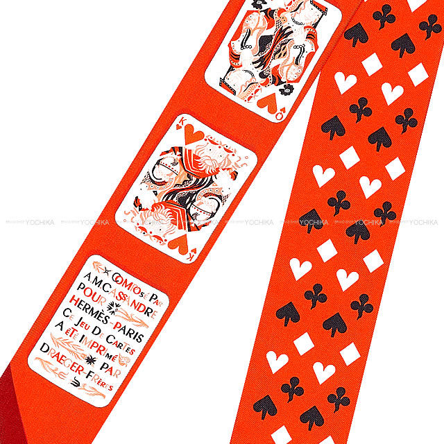 HERMES エルメス ツイリー スカーフ "Jeu de Cartes" トランプ ハート柄 バーミリオンXルージュアッシュX白(ホワイト)