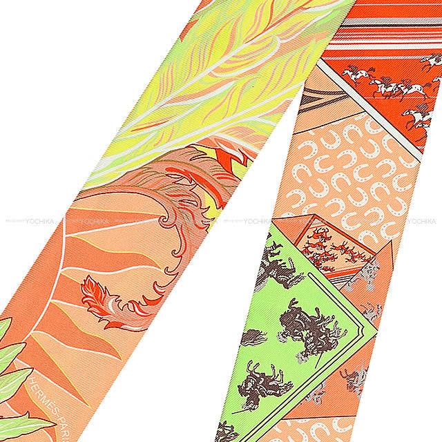 HERMES エルメス ツイリー スカーフ "Cheval Phoenix" ヴェールXオレンジXジョーヌヴィフ