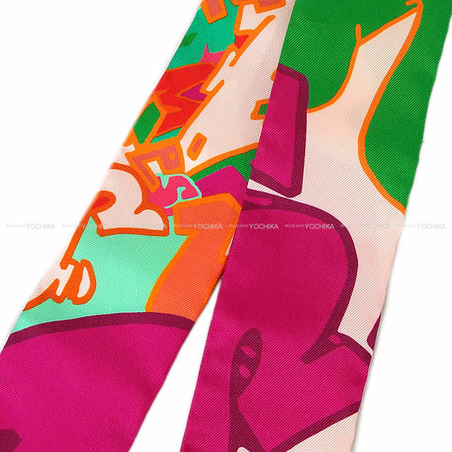 HERMES エルメス ツイリー スカーフ "エルメス・グラフィティー" フューシャXオレンジXヴェー