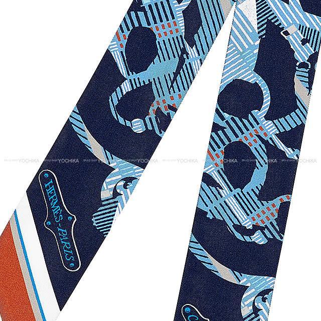 2018春夏 HERMES エルメス ツイリー スカーフ "カヴァルカドゥール・モーニング" マリンXキャメル 新品