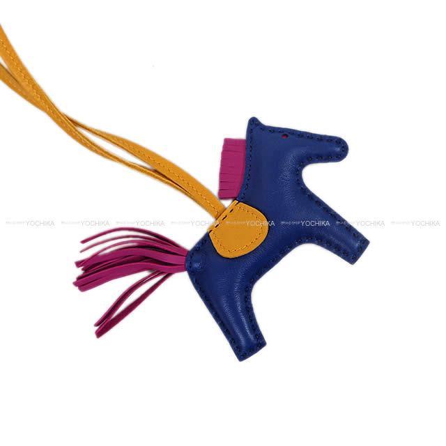 HERMES エルメス バッグチャーム "ロデオ/RODEO" PM ローズパープルXナチュラルサブレXブルーサフィール新品