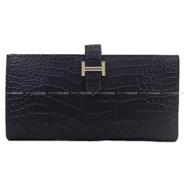 HERMES エルメス 財布 ベアンスフレ ヴェルソ ブルーマリン クロコダイル アリゲーターマット シルバー金具 新品