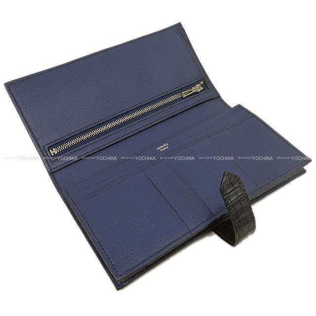 HERMES エルメス 財布 ベアンスフレ ヴェルソ ブルーマリン クロコダイル アリゲーターマット シルバー金具 新品