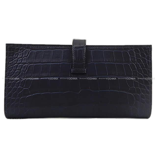 HERMES エルメス 財布 ベアンスフレ ヴェルソ ブルーマリン クロコダイル アリゲーターマット シルバー金具 新品