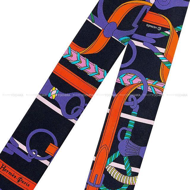 新作 HERMES エルメス ツイリー スカーフ "Panoplie Equestre" 黒XヴァイオレットXオレンジ 新品