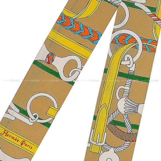 2018年秋冬 新作 HERMES エルメス ツイリー スカーフ "乗馬の装具一式" ベージュXオレンジXジョーヌ 新品