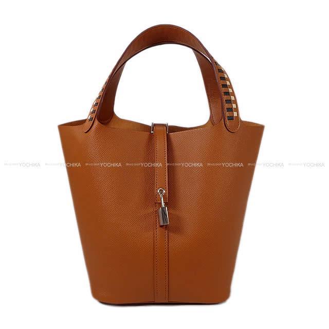 HERMES エルメス ハンドバッグ ピコタンロック トレサージュ 22 MM ゴールド/黒/クレ エプソン シルバー金具 新品