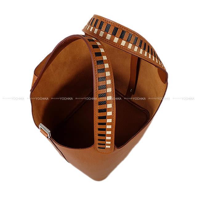 HERMES エルメス ハンドバッグ ピコタンロック トレサージュ 22 MM ゴールド/黒/クレ エプソン シルバー金具 新品