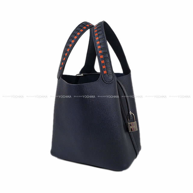 HERMES エルメス ハンドバッグ ピコタンロック トレサージュ・ドゥ・キュイール 18 PM ブルーインディゴ