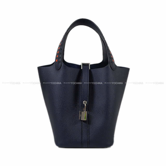 HERMES エルメス ハンドバッグ ピコタンロック トレサージュ・ドゥ・キュイール 18 PM ブルーインディゴ