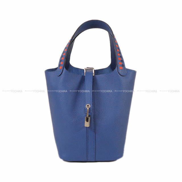 HERMES エルメス ハンドバッグ ピコタンロック トレサージュ・ドゥ・キュイール 18 PM ブルーブライトン
