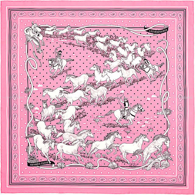 HERMES エルメス バンダナ カレ55 "野生馬" ローズヴィフ