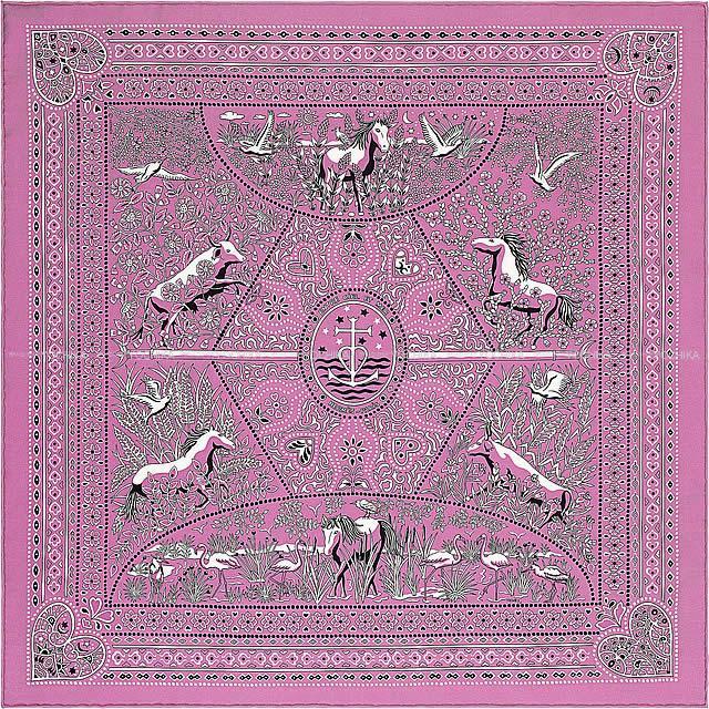 Hermes エルメス バンダナ カレ55 空と海の間 パルムx白 ホワイト X黒 ブラック シルク100 新品未使用