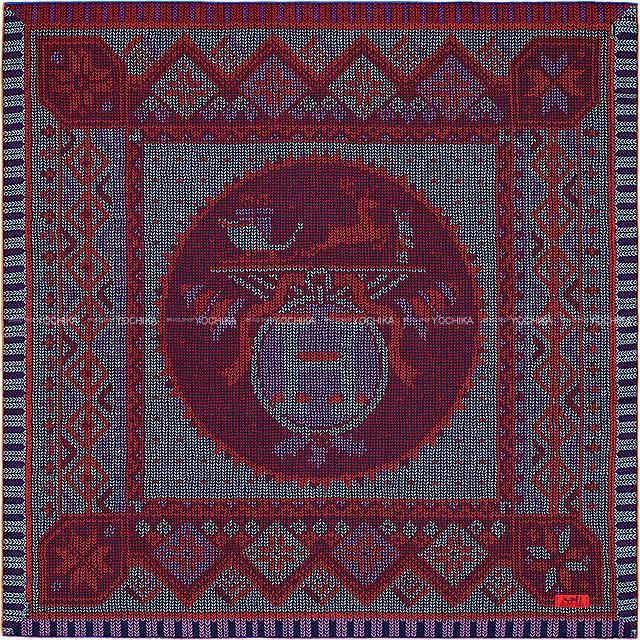 16年秋冬 Hermes エルメス スカーフ カレ90 暖炉のそばで ブルーxパープルx赤 レッド シルク100 新品未使用