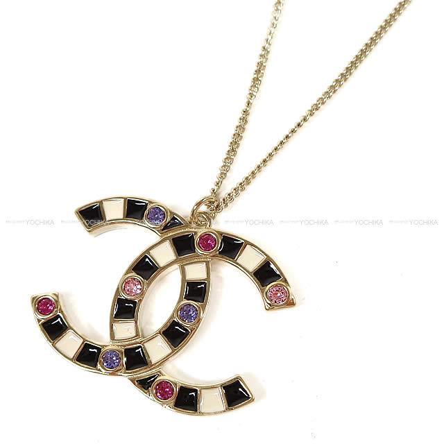 CHANEL シャネル ビッグ ココマーク ネックレス 黒X白XピンクX